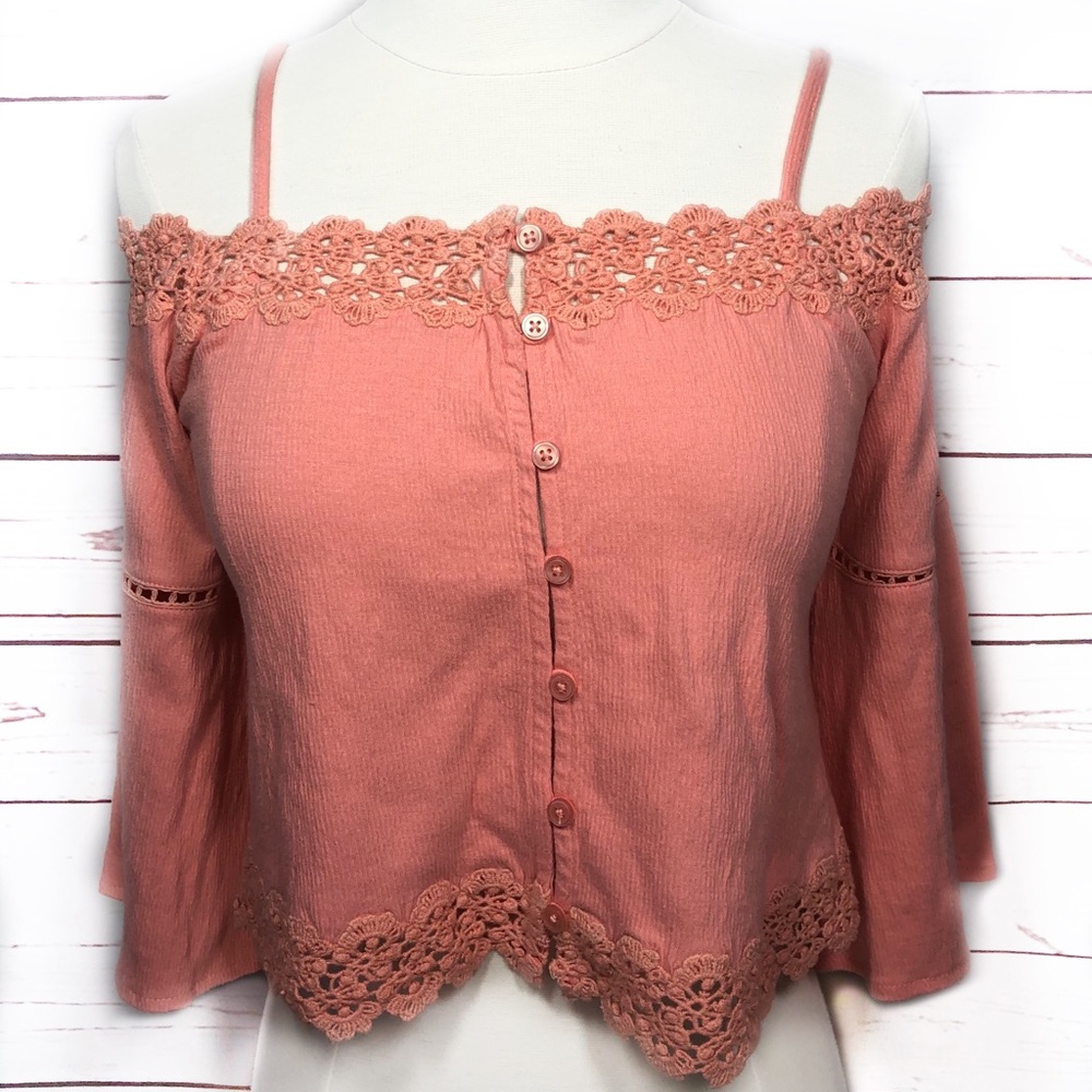 Topshop Cold-Shoulder Crochet Trim Knit Top